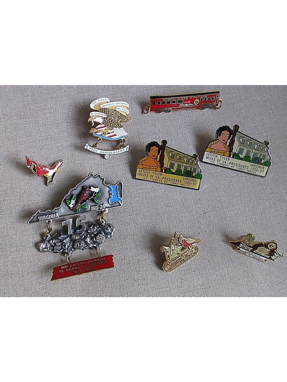Lot of 8 Vintage Lions Club Pins VA.- ASSORTED LOT SEE PHOTOS 80'S-90'S TAIWAN